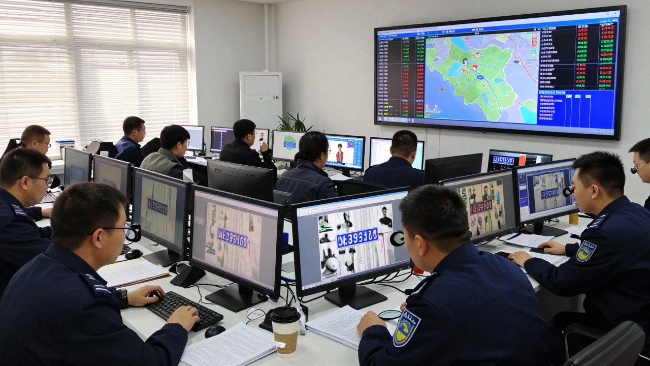 Операторы в центре обработки нарушений проверяют снимки с камер.