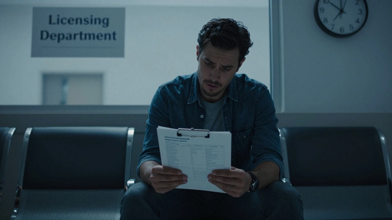 Мужчина в медицинском центре ожидает освидетельствования после лишения прав.