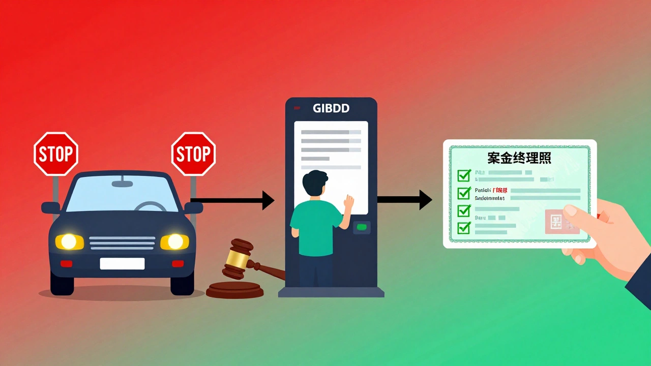 Визуальная хронология возврата водительских прав: нарушение, экзамен, оплата штрафов, выдача прав.