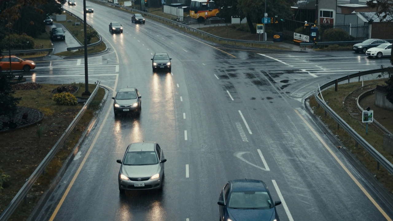 Автомобили держат безопасную дистанцию на трассе