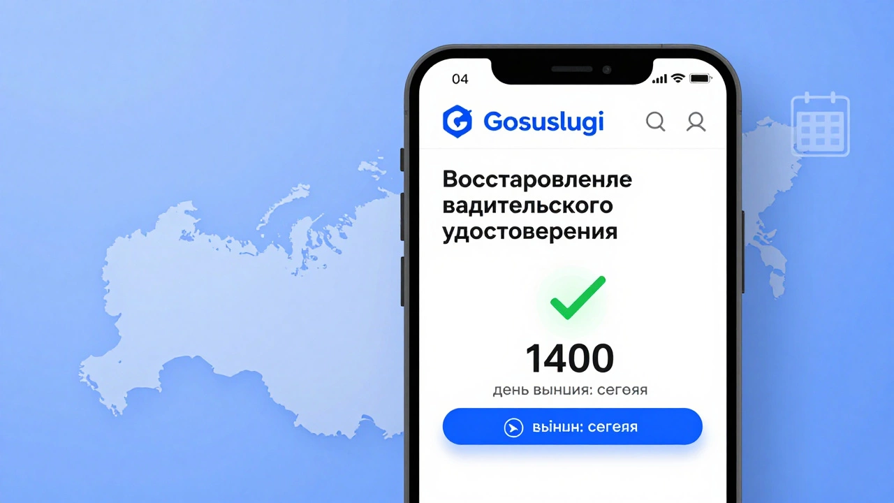 Экран телефона с порталом Госуслуги, показывающий подтверждение оплаты и готовность к выдаче прав.