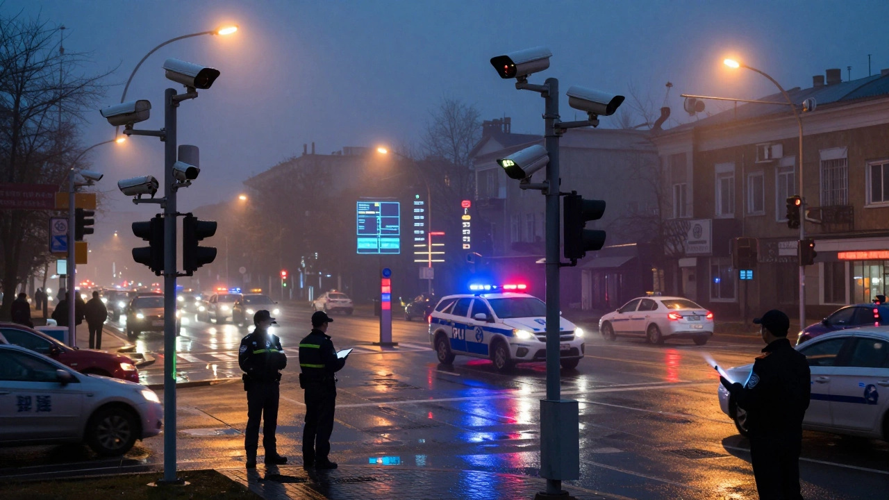 Камеры наблюдения фиксируют нарушение ПДД на городском перекрестке