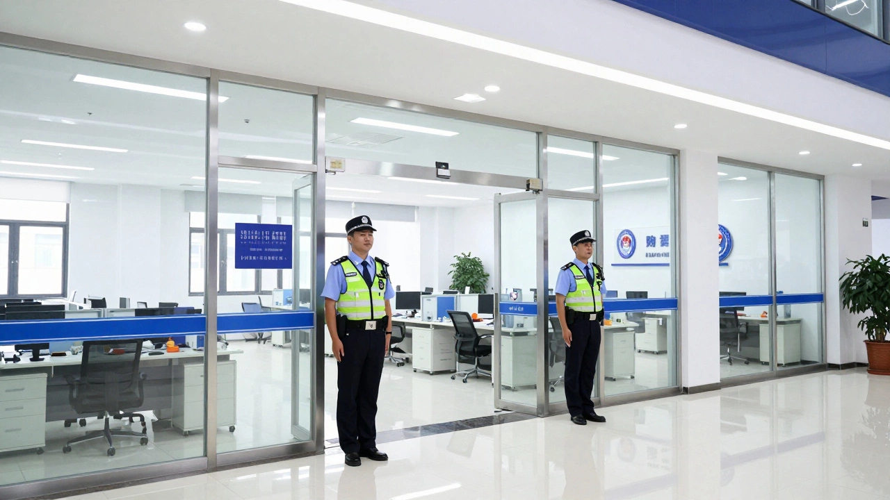 Официальное здание транспортной инспекции с сотрудниками