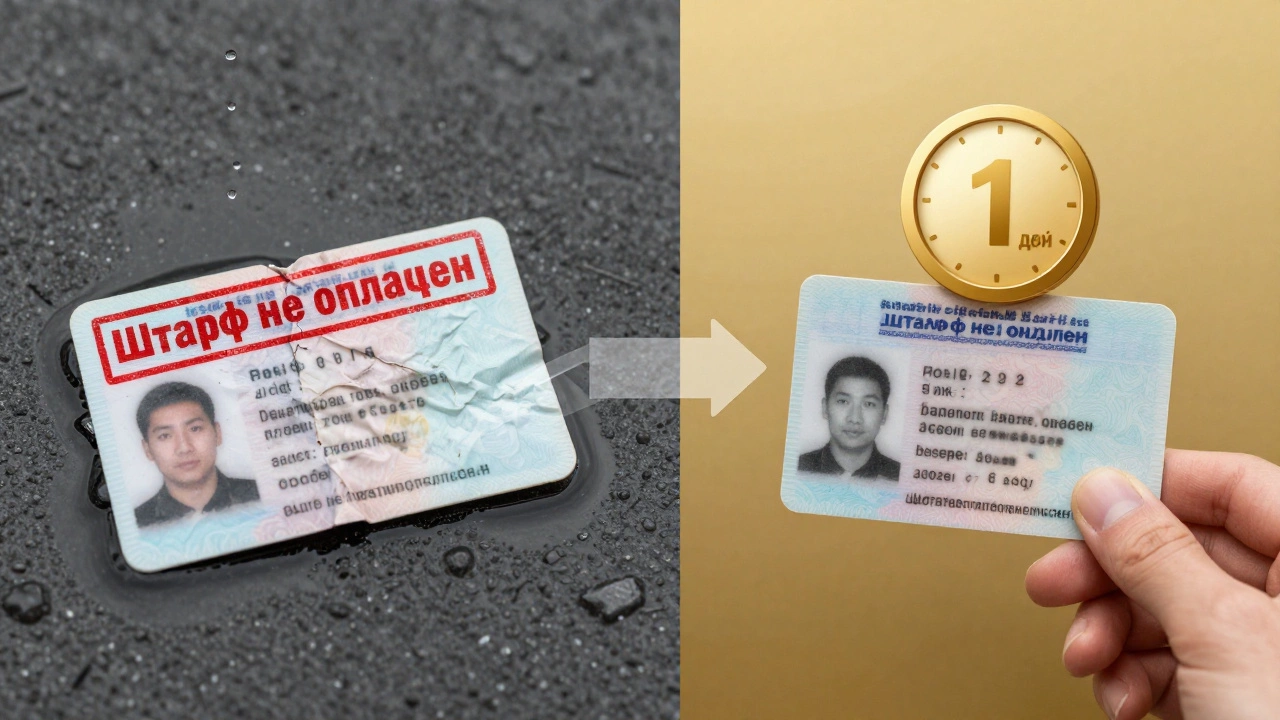 Сравнение потери прав и быстрого восстановления: разрушенный документ против нового удостоверения за один день.