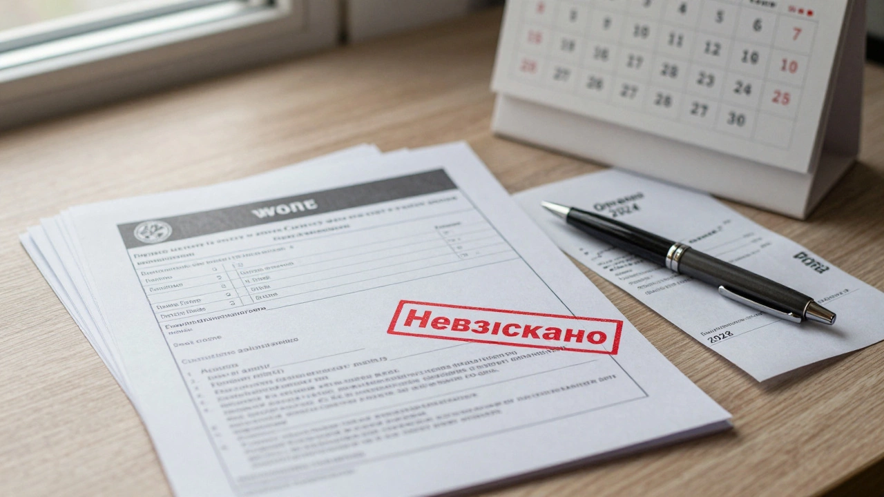 Старые квитанции и календарь с отмеченными датами, символизирующие окончание срока взыскания штрафа.