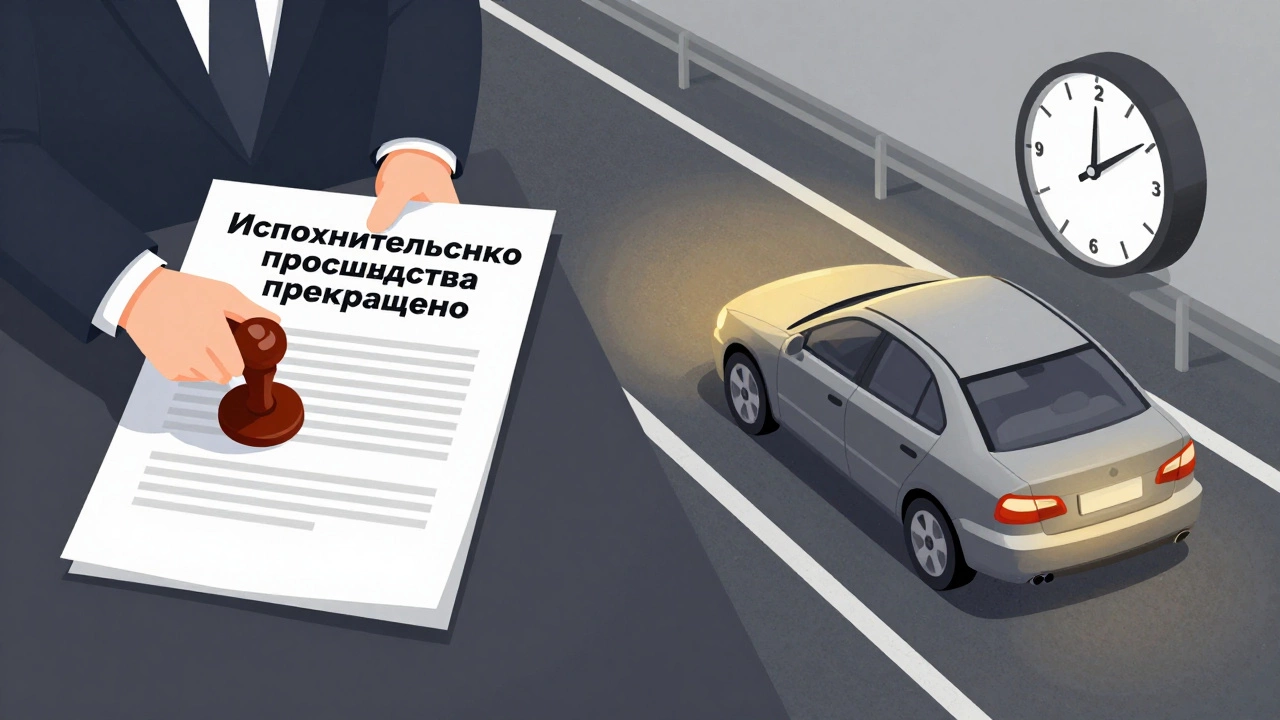 Судебный пристав закрывает дело, а автомобиль едет по дороге без препятствий.