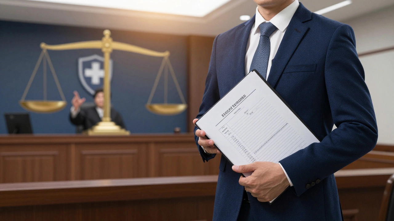 Человек защищает свои права в суде с медицинскими справками